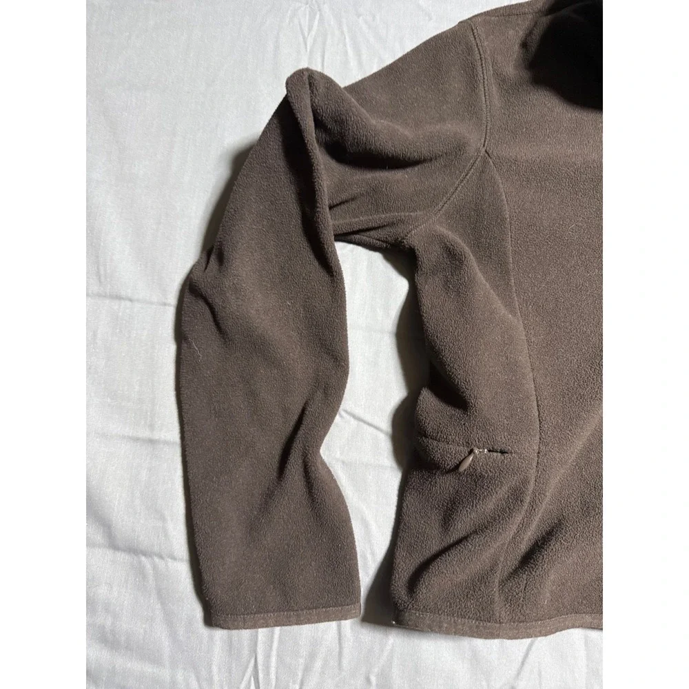 NY Jeans Fleece Jacket Womens Small Brown Good Full Zip Mock Neck Pockets